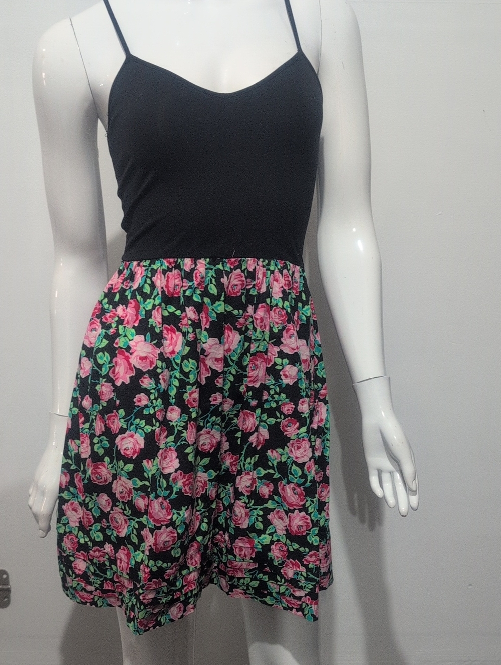 Victoria Secret Pink Black Spaghetti-Strap Dress with Pink Floral Skirt